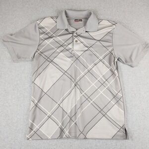 Grand Slam Performance Mens Grey Plaid Short Sleeve Golf Polo Shirt Size Medium